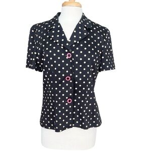 Vintage 80s Polka Dot Short Sleeve Top - Black, Pink and Cream Top